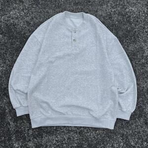 Heather Grey Henley Shirt Size M Classic Streetwear Top Loose fitting Crewneck